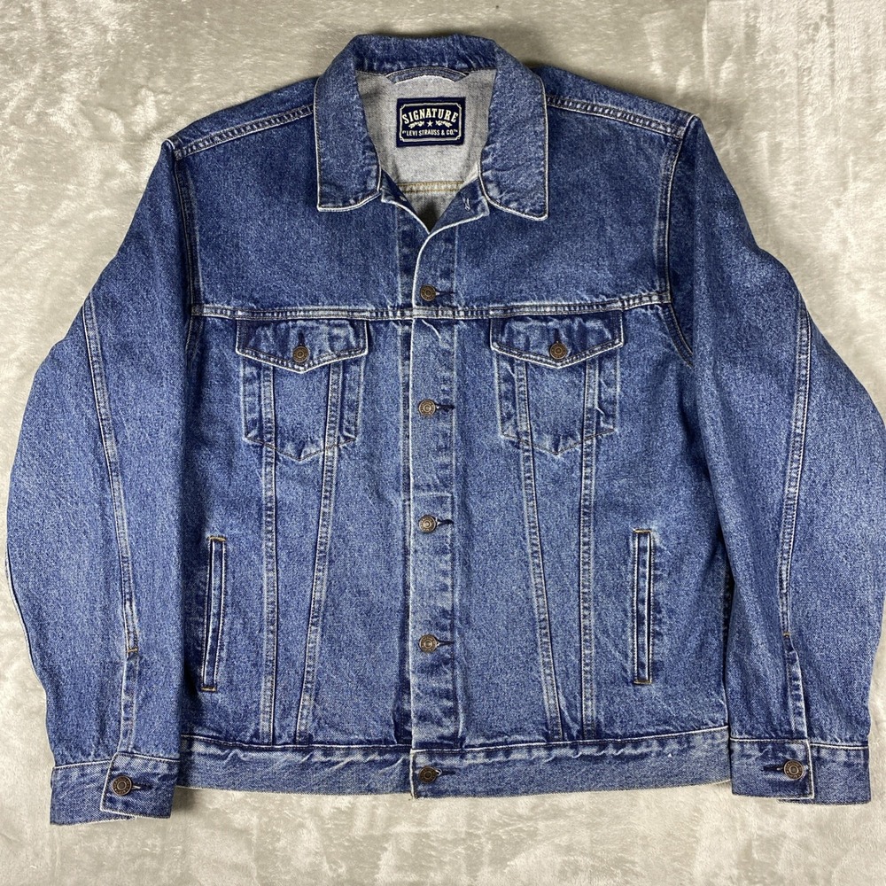 Levi Strauss Signature Men's XL Denim Jean Trucker Jacket Blue Stonewash